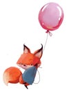 cute little fox character fly with balloon Royalty Free Stock Photo