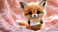 Cute baby fox holding blank sign in paws, perfect for greeting card or message template Royalty Free Stock Photo