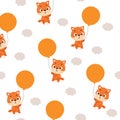 Cute little fox flying on balloon seamless childish pattern. Funny cartoon animal character for fabric, wrapping Royalty Free Stock Photo