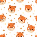 Cute little fox head seamless childish pattern. Funny cartoon animal character for fabric, wrapping, textile, wallpaper Royalty Free Stock Photo