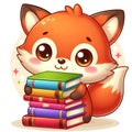 Cute little fox holding a pile of colorful books in hands Royalty Free Stock Photo