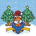 Cute Little Fox inside the christmas Gift Box vector Royalty Free Stock Photo