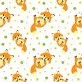 Cute little fox seamless pattern. funny endless background, texture. Children`s backdrop. Vector illustration