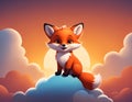 Cute little fox sitting on a cloud Royalty Free Stock Photo