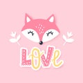 Cute little fox. Vector animal illustration. Hand drawn cartoon fox. Royalty Free Stock Photo