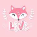 Cute little fox. Vector animal illustration. Hand drawn cartoon fox. Royalty Free Stock Photo