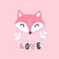 Cute little fox. Vector animal illustration. Hand drawn cartoon fox. Royalty Free Stock Photo