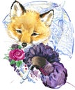 Cute little fox. Watercolor fox. Royalty Free Stock Photo