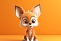 Cute little fox on orange background, 3d rendering space for text generative ai