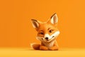 Cute little fox on yellow background, 3d rendering space for text generative ai