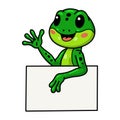Cute little frog cartoon with blank sign Royalty Free Stock Photo