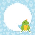 Cute little frog prince in golden crown with white blank sign board vector illustration Royalty Free Stock Photo