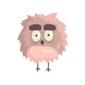 Cute little funny fluffy owlet bird standing character vector Illustration