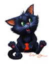 Cute Little Furry Kitten with Priceless Smile - Cartoon Animal Character Mascot Sitting Down