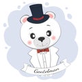 Cute little gentleman bear with top hat and bow tie.