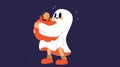 A cute little ghost with pumpkin and candy. tricks or treats. A child in a ghost costume for Halloween. trendy vector Royalty Free Stock Photo