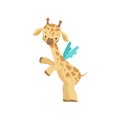 Cute little giraffe with wings, funny jungle animal cartoon character vector Illustration on a white background Royalty Free Stock Photo