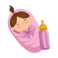 cute little girl baby with bottle milk Royalty Free Stock Photo