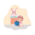 Cute little girl baby with toys and drawer character Royalty Free Stock Photo