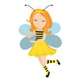 Cute little girl bee icon in flat, cartoon style. Baby carnival costume bee. Isolated on white background. Vector Royalty Free Stock Photo