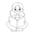 Cute little girl with a book, outline drawing. Sketch vector Royalty Free Stock Photo