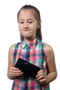 Cute little girl with broken smartphone