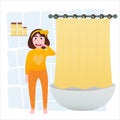 Cute little girl brush teeth in bathroom, hygiene daily routine vector illustration