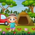Cute little girl camping out in the park