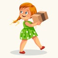 Cute little girl carrying cardboard box poster