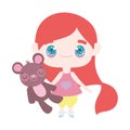 Cute little girl cartoon holding teddy bear toy Royalty Free Stock Photo