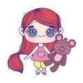 Cute little girl cartoon holding teddy bear toy Royalty Free Stock Photo