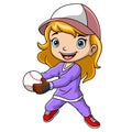 Cute little girl cartoon playing a baseball
