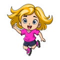 Cute little girl cartoon playing rollerblade