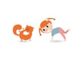 Illustration of cute little girl and cat doing yoga, cartoon design. Hand drawn vector illustration isolated on white background Royalty Free Stock Photo