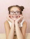 Cute little girl child preteen in eyeglasses education, school and vision concept Royalty Free Stock Photo