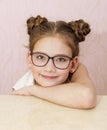 Cute little girl child preteen in eyeglasses education, school and vision concept Royalty Free Stock Photo