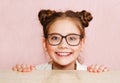 Cute little girl child preteen in eyeglasses education, school and vision concept isolated Royalty Free Stock Photo