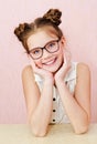 Cute little girl child preteen in eyeglasses education, school and vision concept isolated Royalty Free Stock Photo