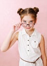 Cute little girl child preteen in eyeglasses education, school and vision concept isolated Royalty Free Stock Photo