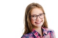 Cute little girl child preteen in eyeglasses education, school and vision concept isolated Royalty Free Stock Photo