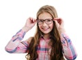 Cute little girl child preteen in eyeglasses education, school and vision concept Royalty Free Stock Photo