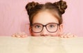 Cute little girl child preteen in eyeglasses isolated Royalty Free Stock Photo