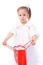 Cute little girl with a New Year gift bag Royalty Free Stock Photo