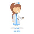 Cute little girl in a doctor uniform. Kid play