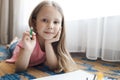 cute little girl drawing at home Royalty Free Stock Photo