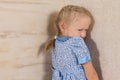 Cute Little Girl in Dress Isolated on Wooden Walls