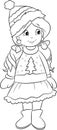 Cute little girl, dressed for winter, perfect for children`s coloringbook