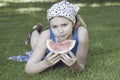 Cute little girl eating watermelon Royalty Free Stock Photo