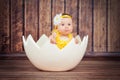 Cute little girl in the egg basket. Royalty Free Stock Photo