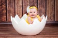 Cute little girl in the egg basket. Royalty Free Stock Photo